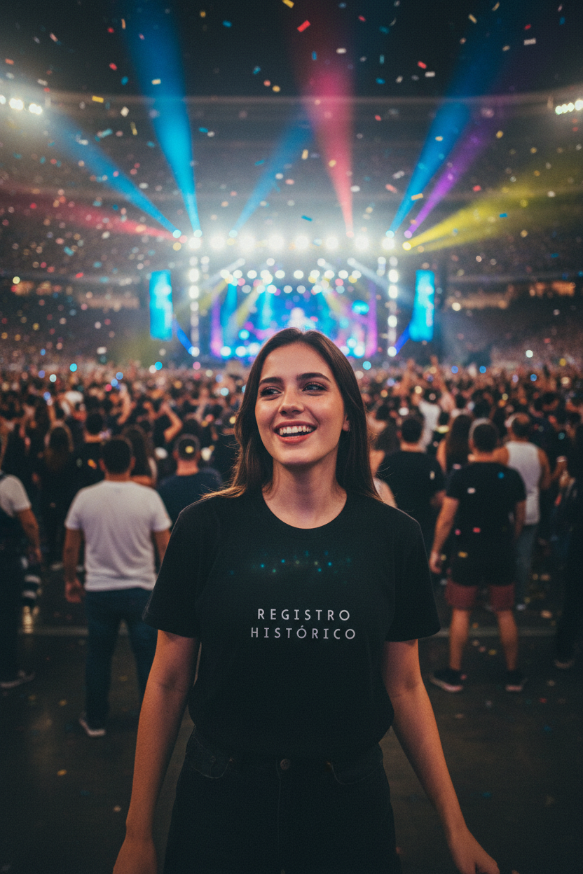 T-shirt Registro Histórico - Mulher no estádio frente