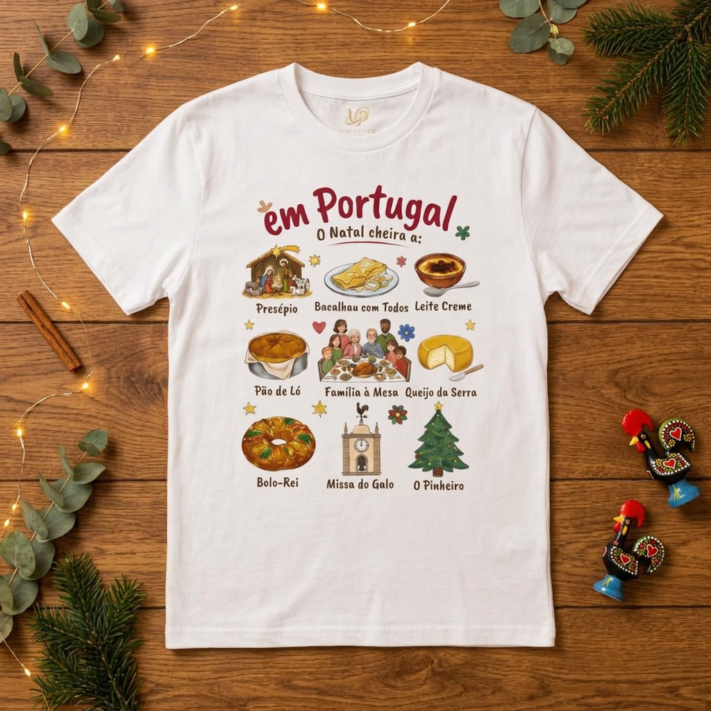T-shirt completa num cenário de Natal